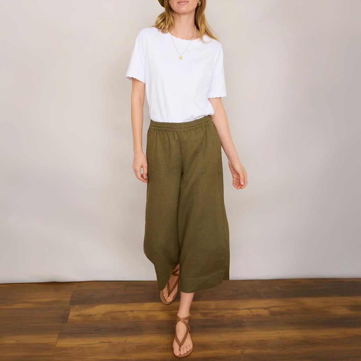 Khaki Angeline Linen Cropped Trouser main product photo