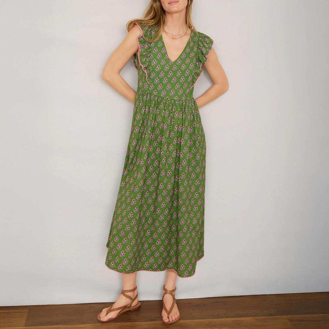 Green Printed Simone Cotton Midi Dress main product photo