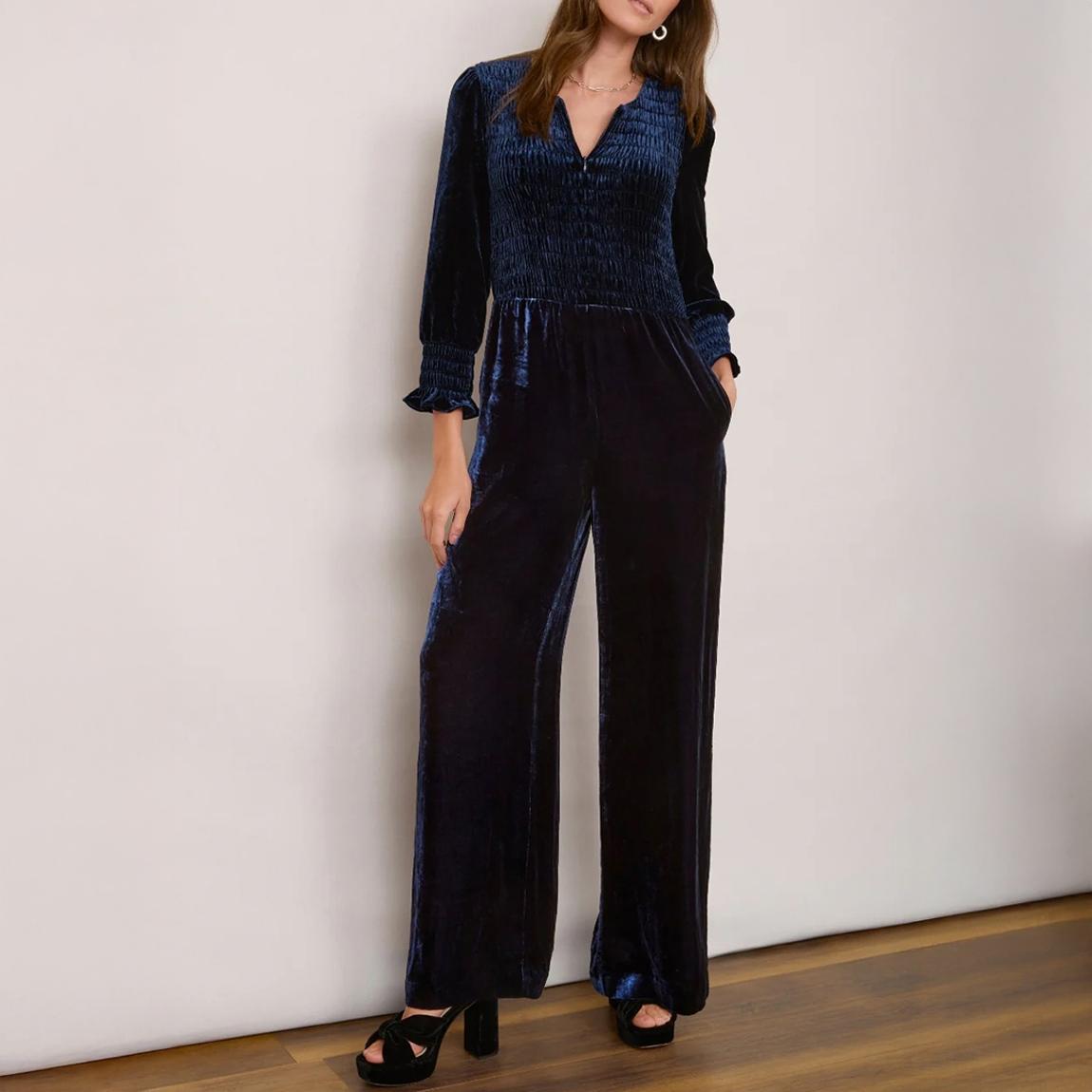 Navy Monique Silk Velvet Jumpsuit main product photo