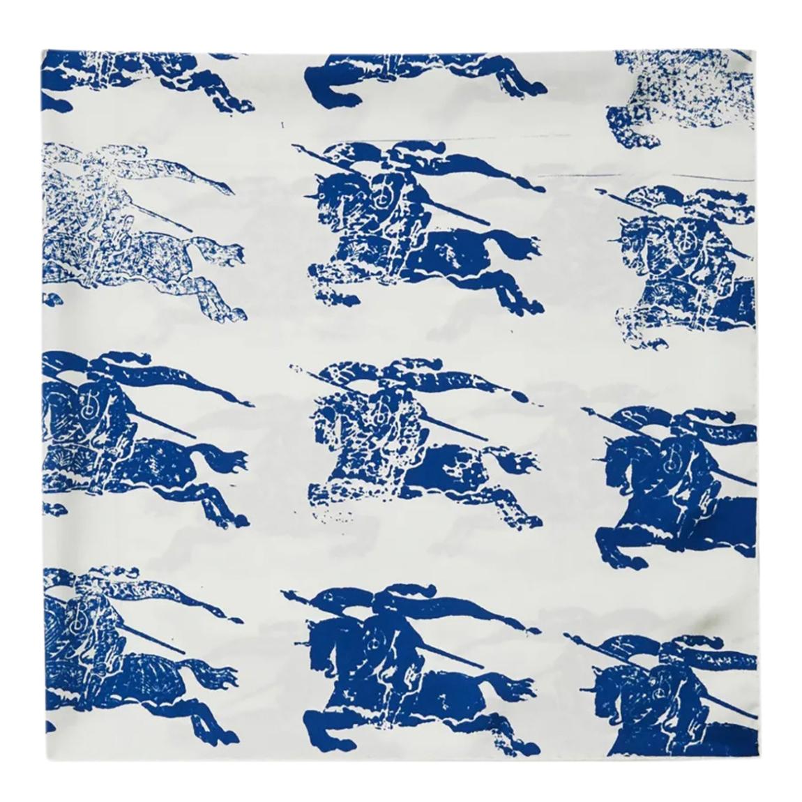 Blue Horses Print White Silk Burberry Scarf main product photo