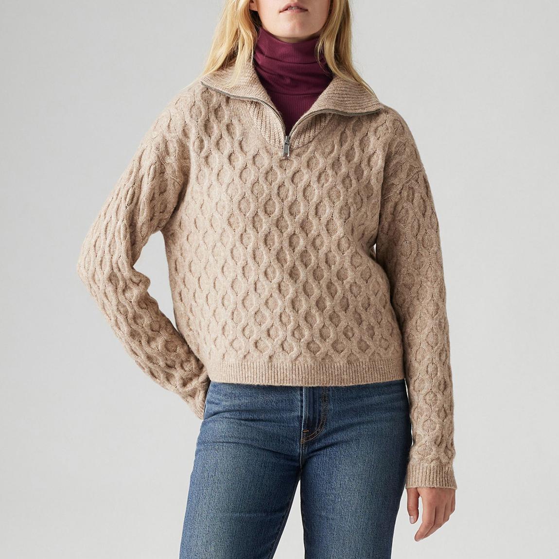 Beige 1/4 Zip Cable Knit Jumper main product photo