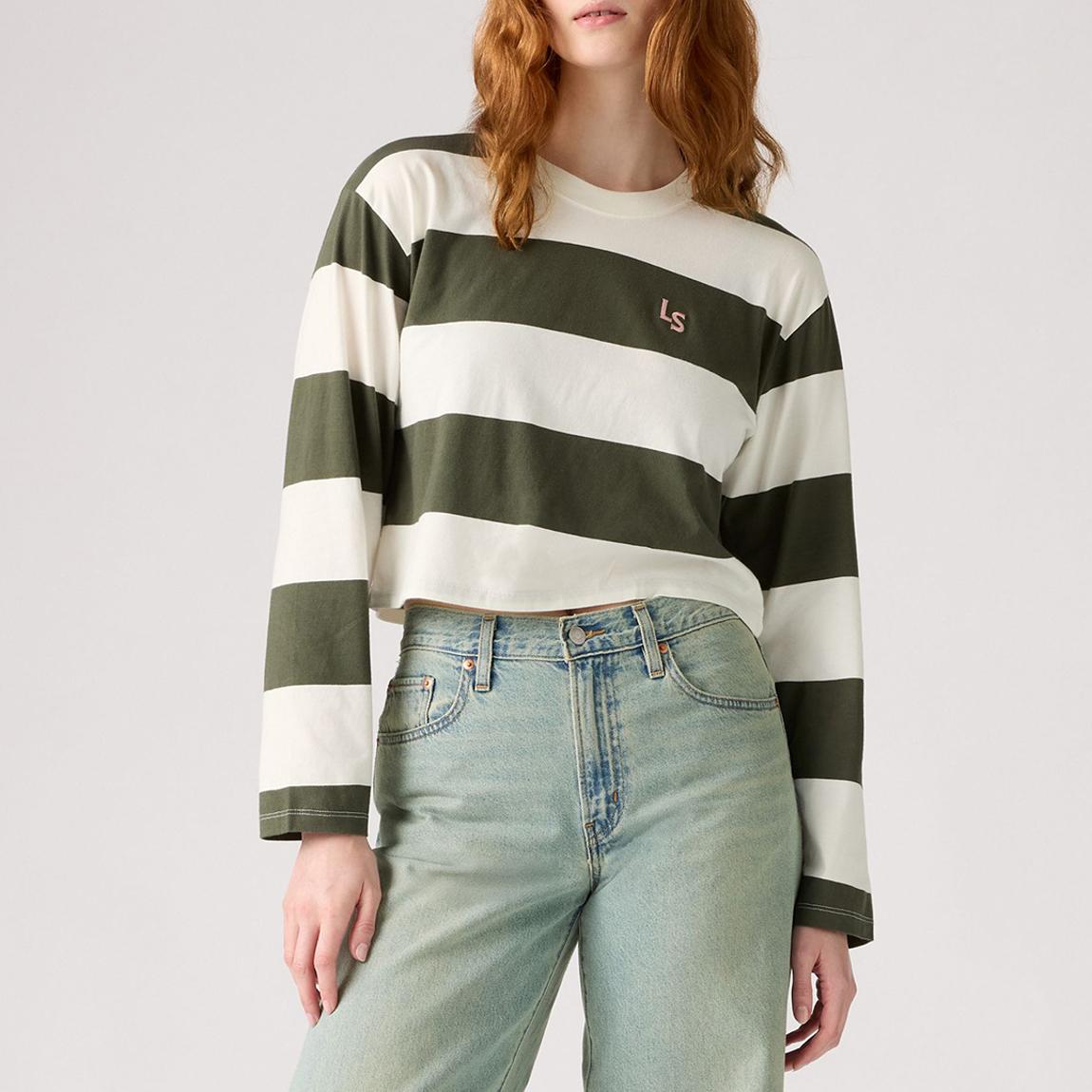 Green/Cream Cropped Rugby Shirt main product photo