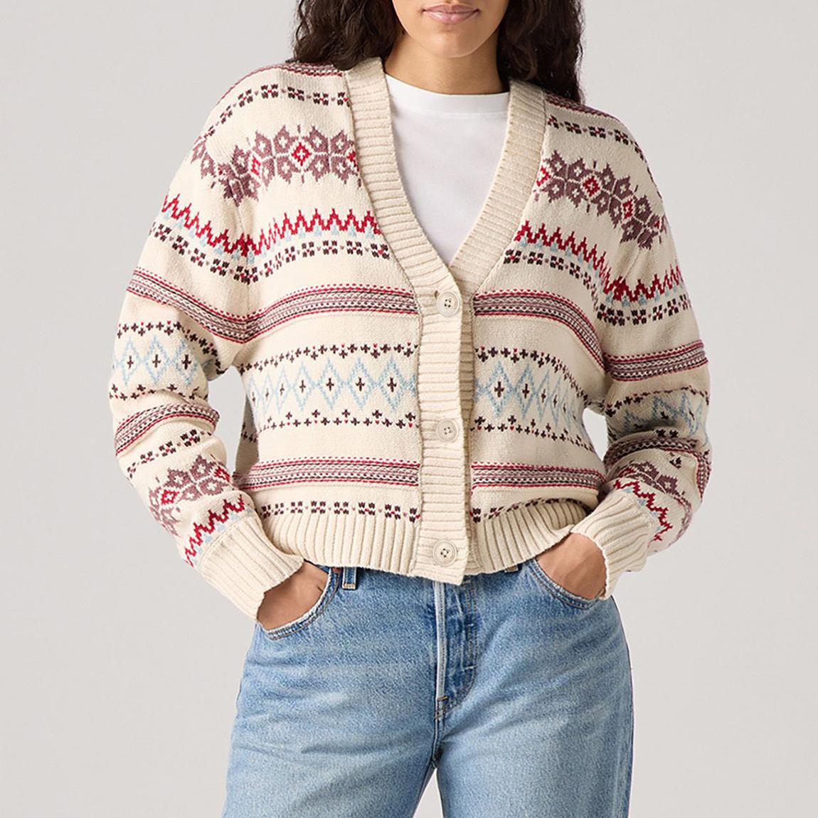 White/Red Gala Fairisle Cardigan main product photo