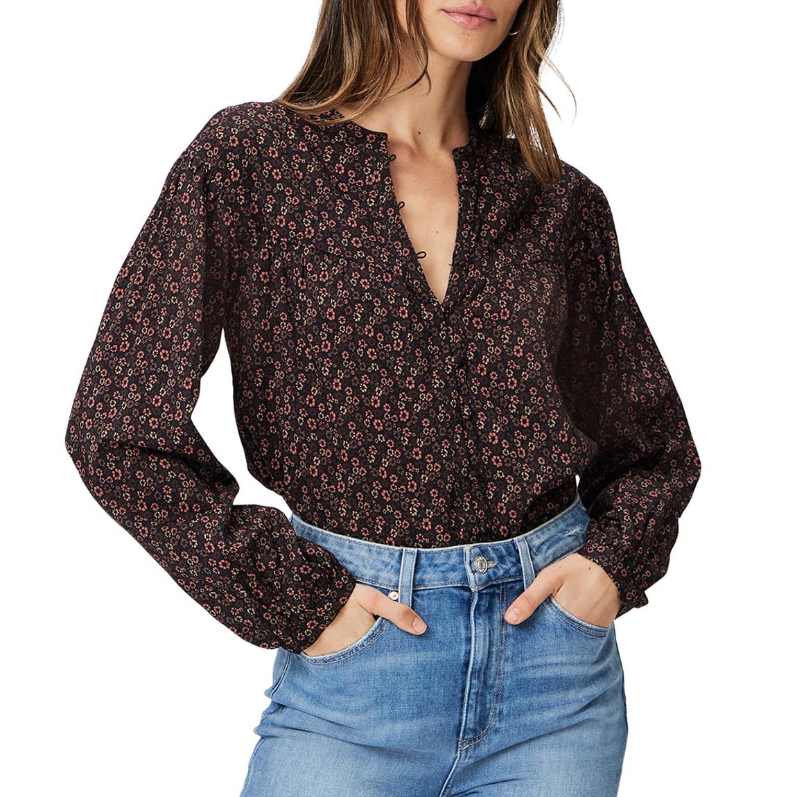 Black Floral Marline Button Cotton Blend Shirt main product photo