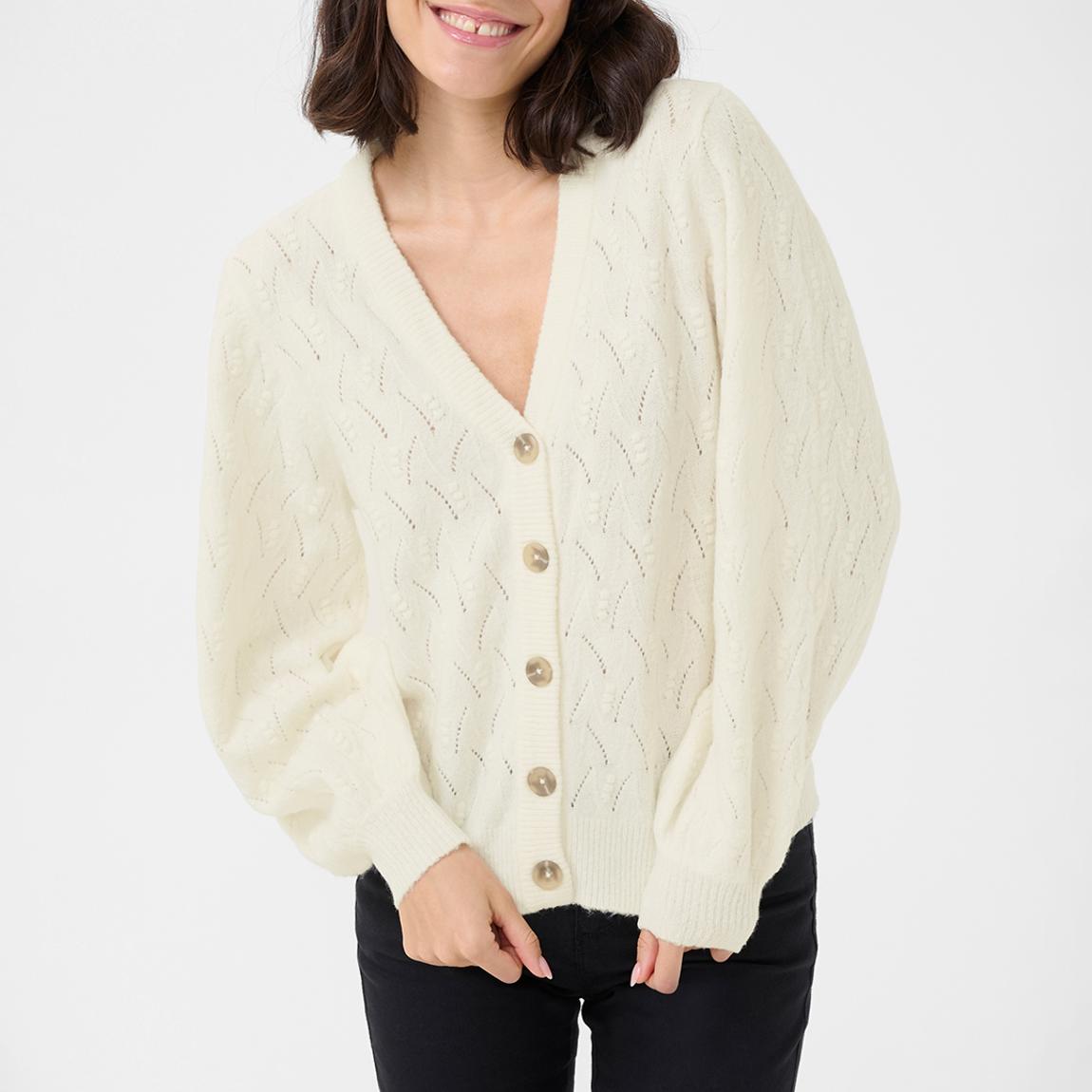 Ribbed White Rita Knit Cardigan main product photo