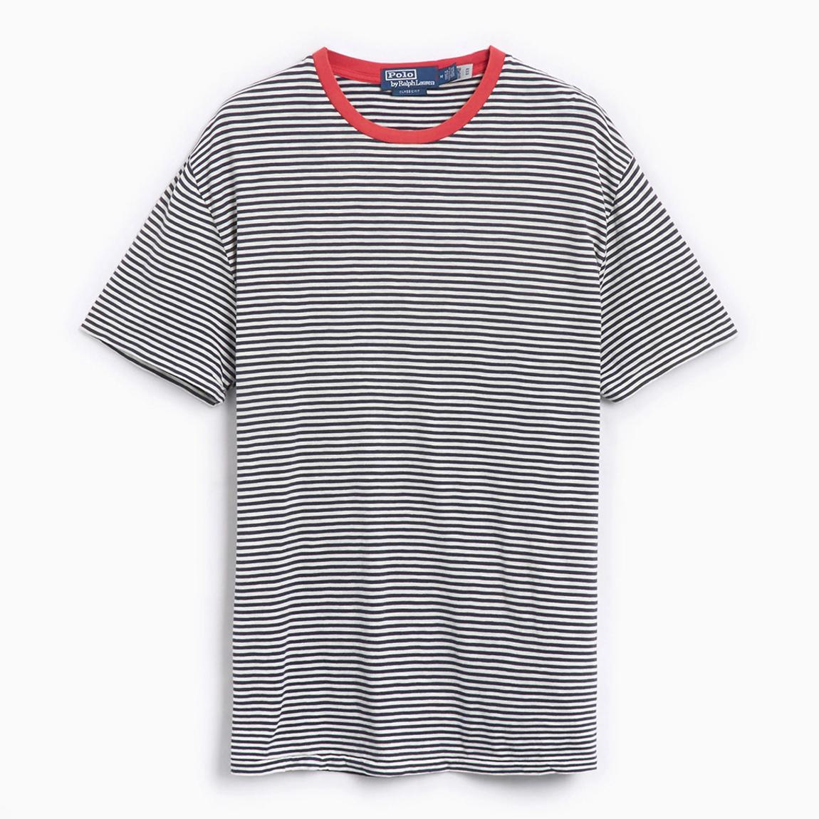 Navy Stripe Contrast Crew Cotton T-Shirt main product photo
