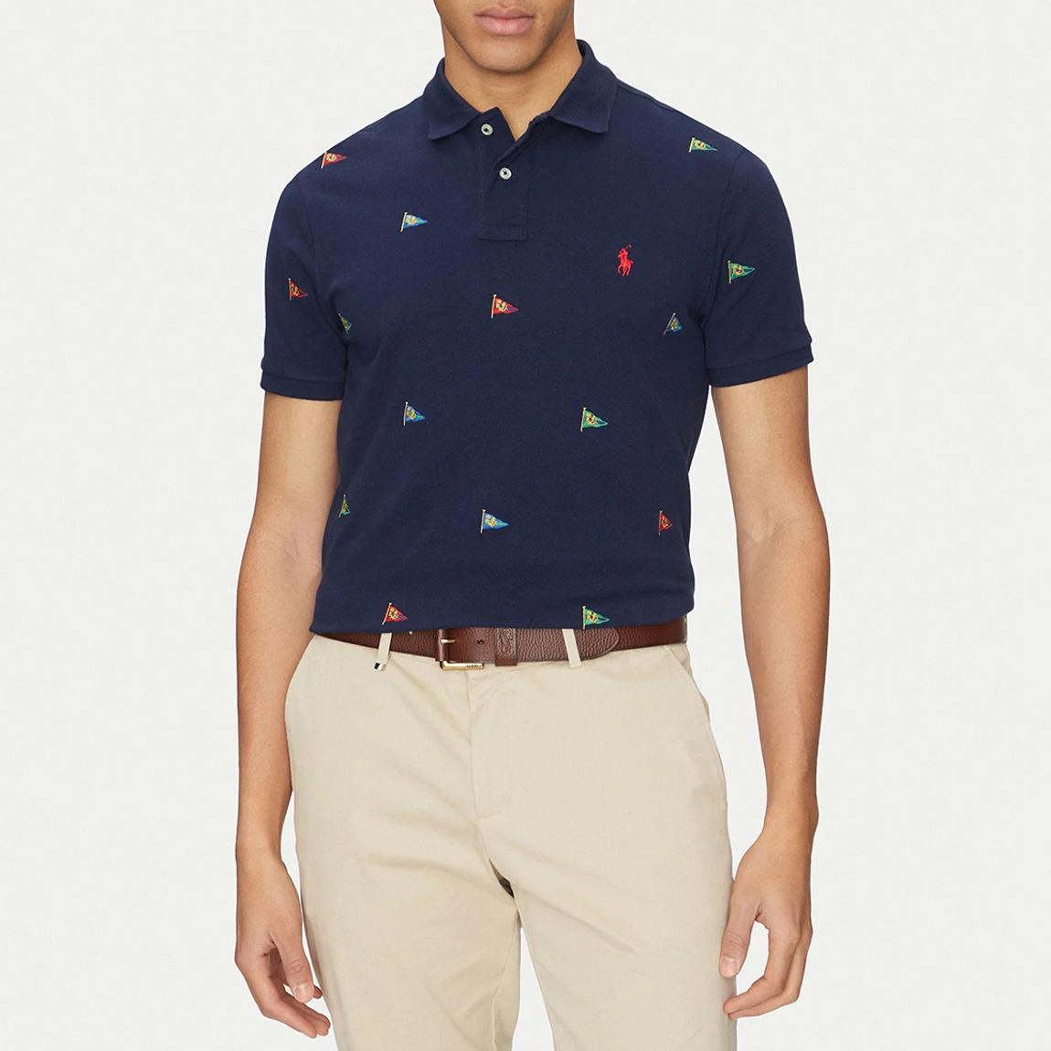 Navy Embroidered Flag Cotton Polo Shirt main product photo