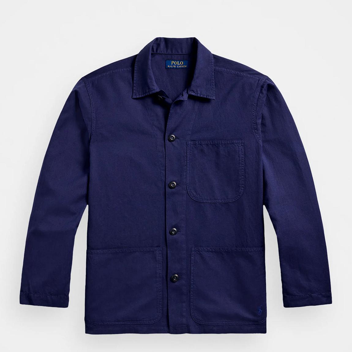 Navy Buttoned Linen Blend Overshirt main product photo