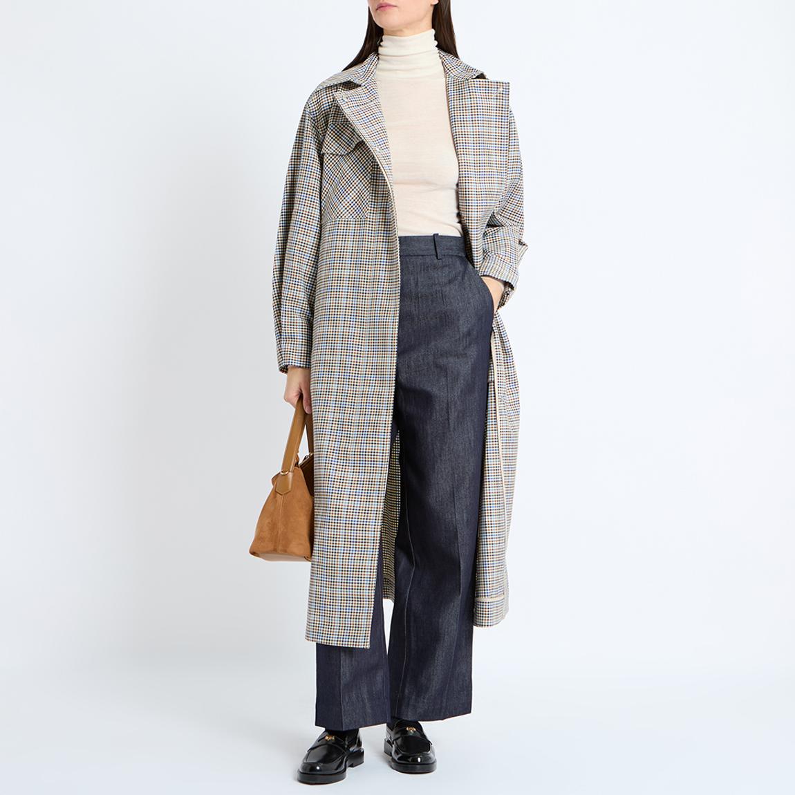 L'Appartement アパルトモン Check W Coat Utility Trench Checkered Trench Coat Brown Check Plaid Trench Coat
