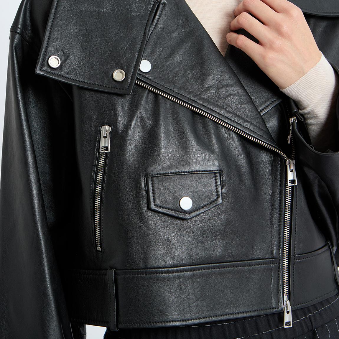 COS Black Blair Leather Biker Jacket - BrandAlley