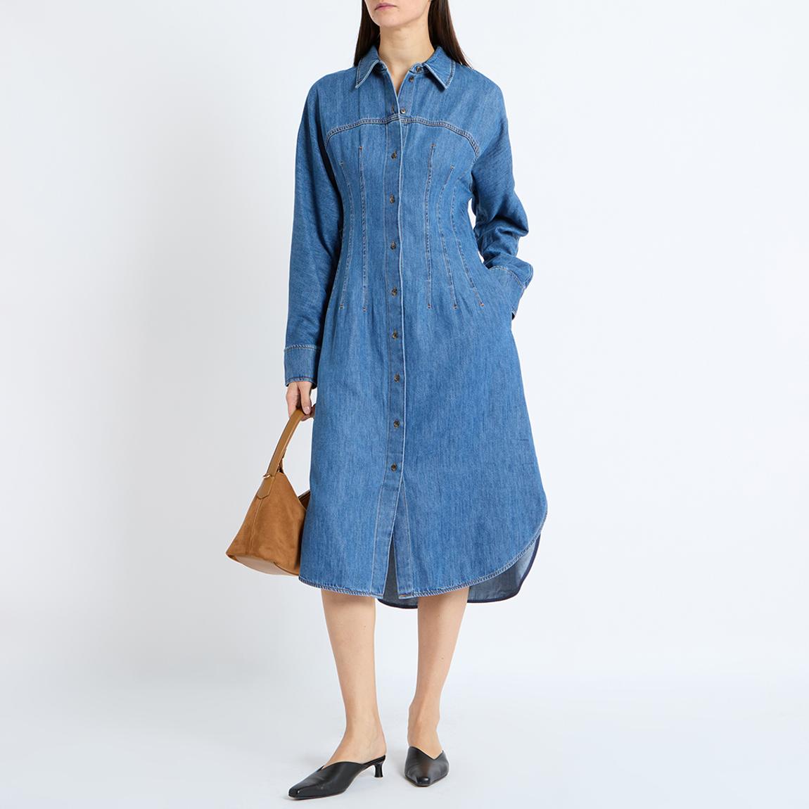 COS Mid Blue Berber Denim Shirt Dress - BrandAlley