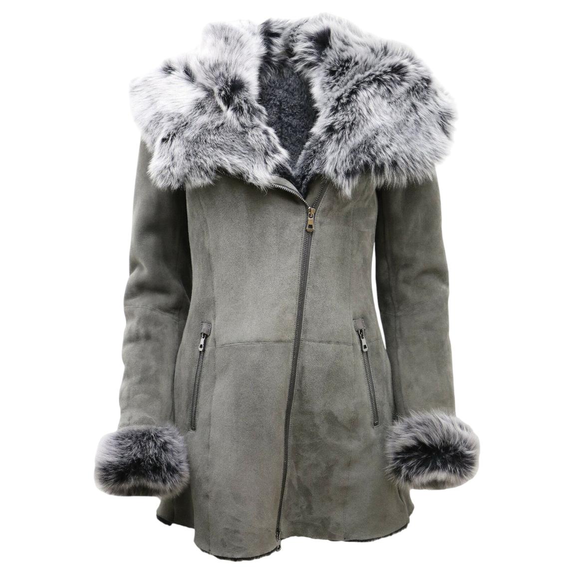 Womens Black Merino Sheepskin Hooded Coat-Romsey main product photo