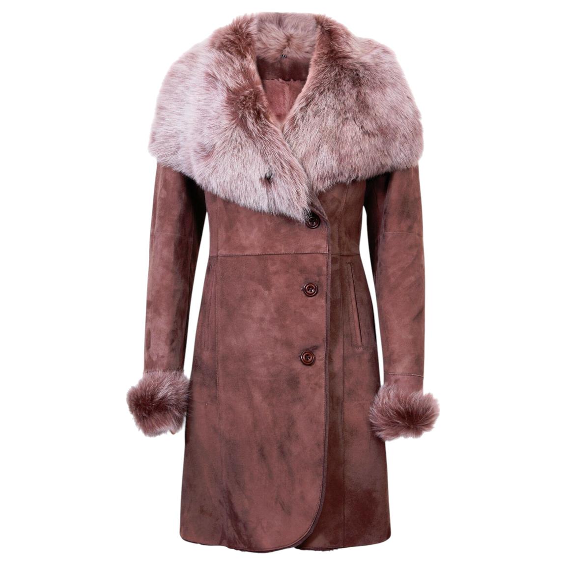 Womens Brown Suede Merino Shearling Toscana Coat -Rochford main product photo