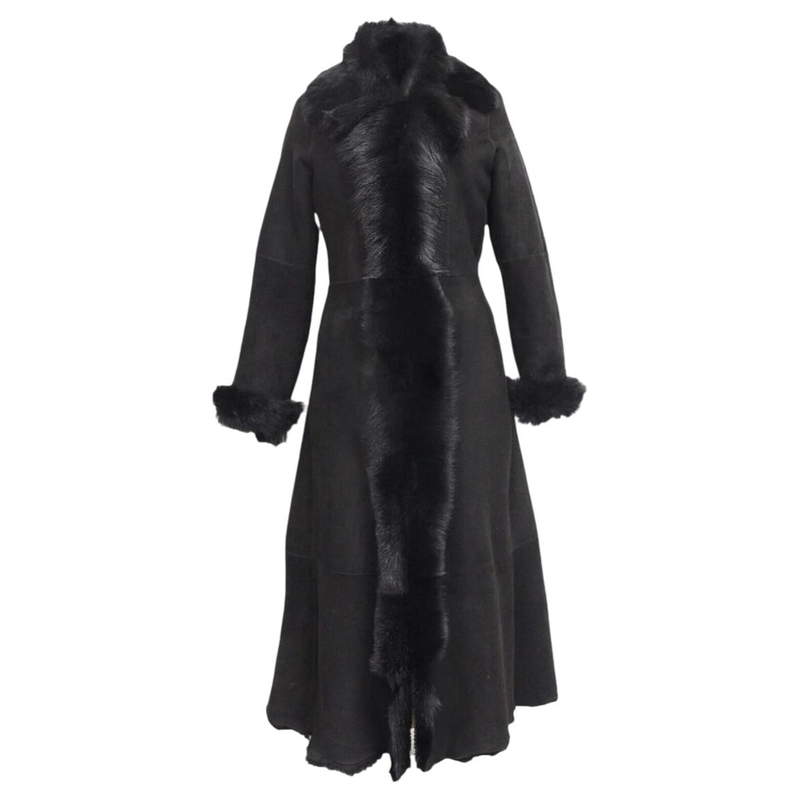Womens Black Suede Toscana Sheepskin Trench Coat-Fribourg main product photo