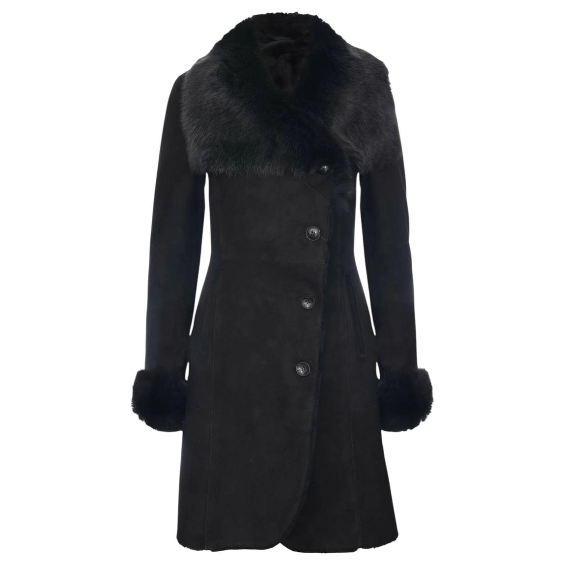 Womens Black Suede Merino Shearling Toscana Coat -Rochford main product photo