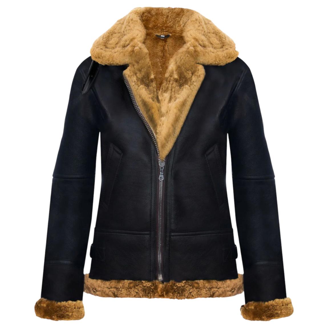Womens Brown Warmer Hooded Sheepskin Leather Jacket-Orford main product photo