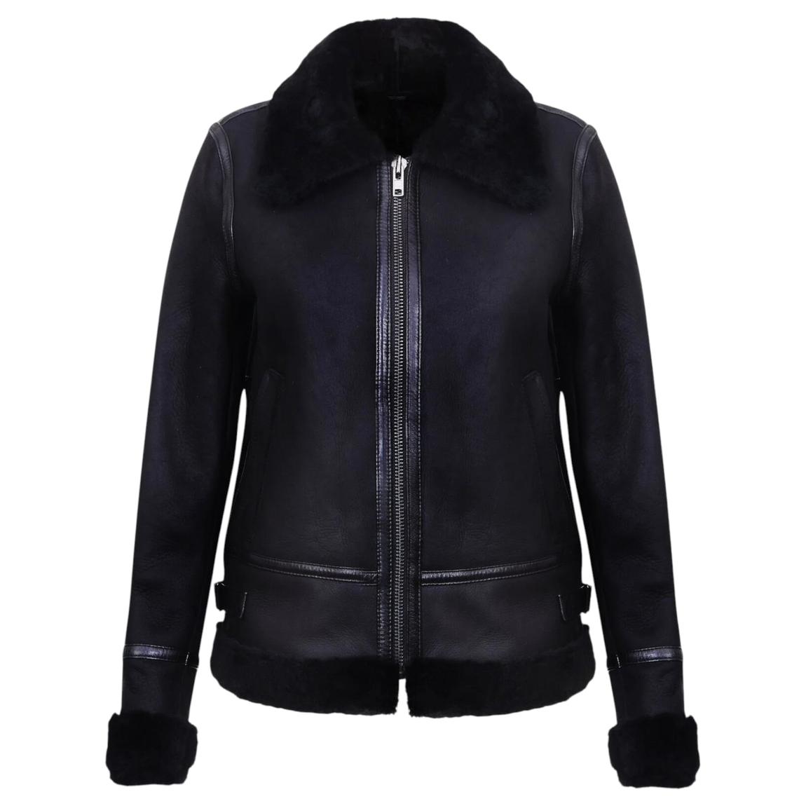 Womens B3 Sheepskin Black Leather Jacket-Padiham main product photo