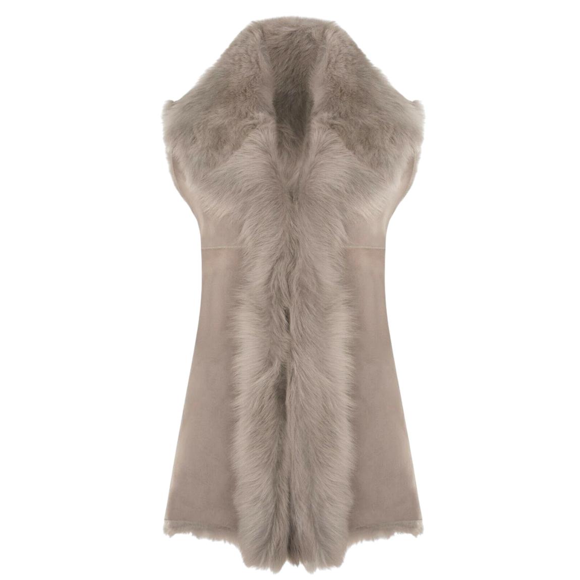 Womens Light Grey Warmer Toscana Sheepskin Long Gilet-Seaford main product photo