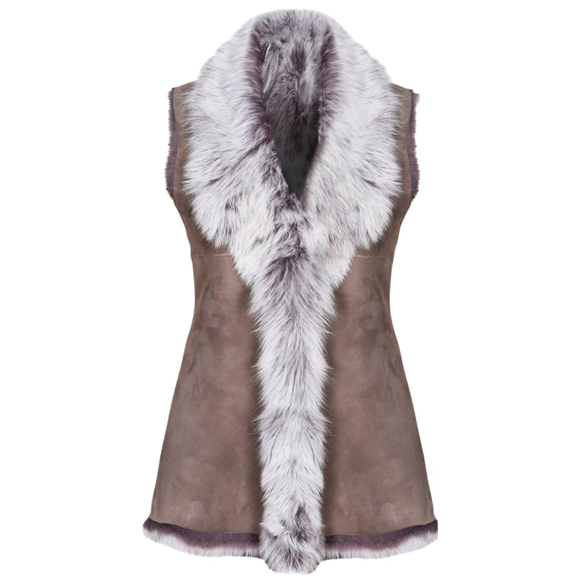 Womens Taupe Warmer Toscana Sheepskin Long Gilet-Seaford main product photo