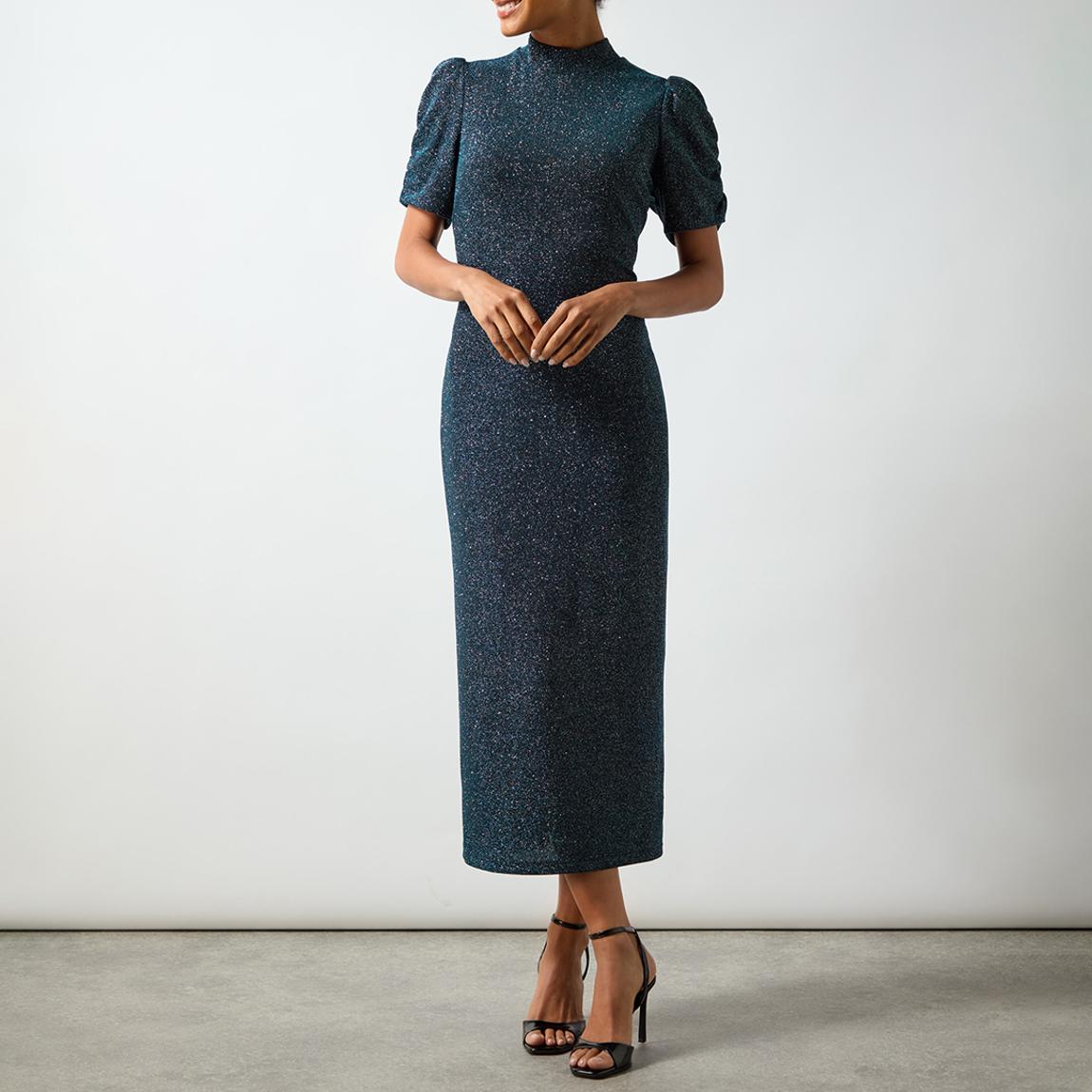 Harriet Teal Sparkle Jersey High Neck Dress main product photo