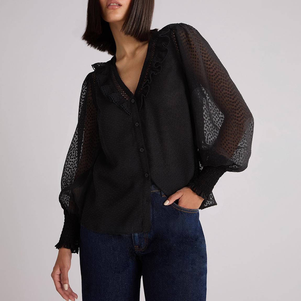 Black Dobby Trim Insert Blouse main product photo
