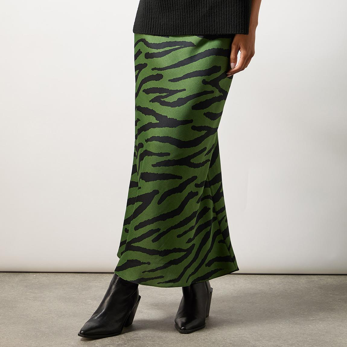 Khaki Zebra Print Bias Cut Maxi Skirt main product photo