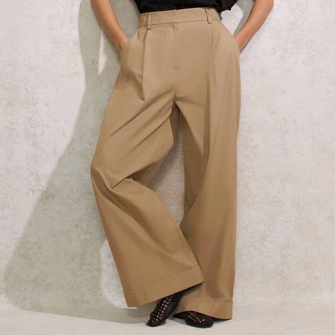 Camel Turn Up Hem Cotton Chino Trousers main product photo