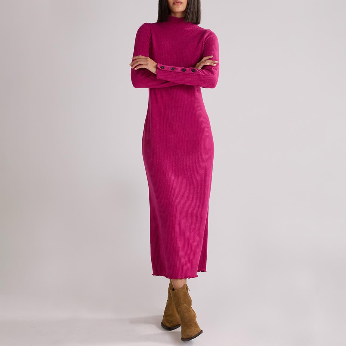 Pink Rib Knit High Neck Dress main product photo