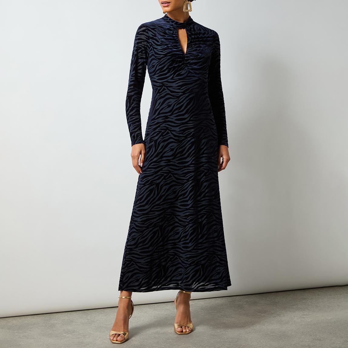 Zara Navy Zebra Burnout Keyhole Front Dress main product photo