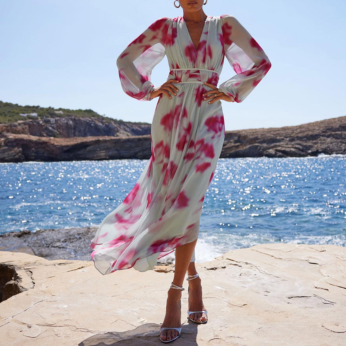 Stephanie Pink Blurred Floral Midaxi Dress main product photo