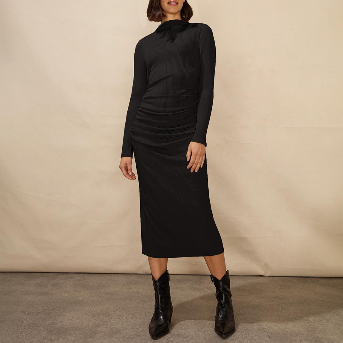Petite Black Rib Belted Jumper Midi Dress main product photo