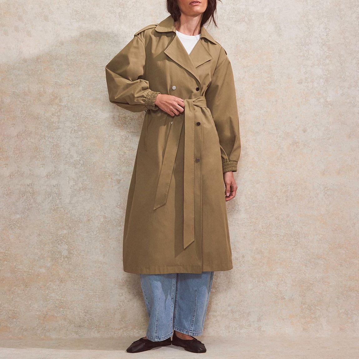 Olive Green Belted Trench Coat main product photo