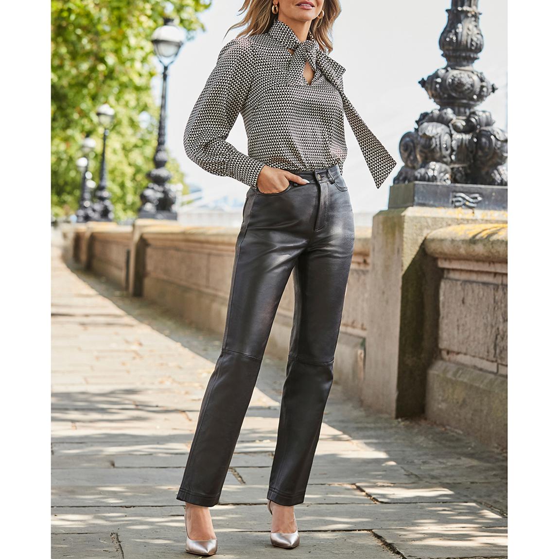 Chocolate Brown Leather Straight Leg Trousers main product photo
