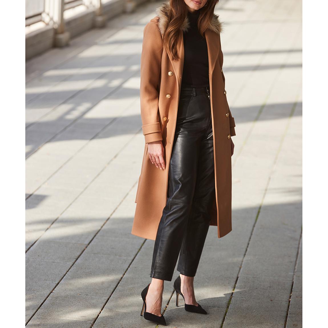 Camel Longline Faux Wool Trench Coat main product photo