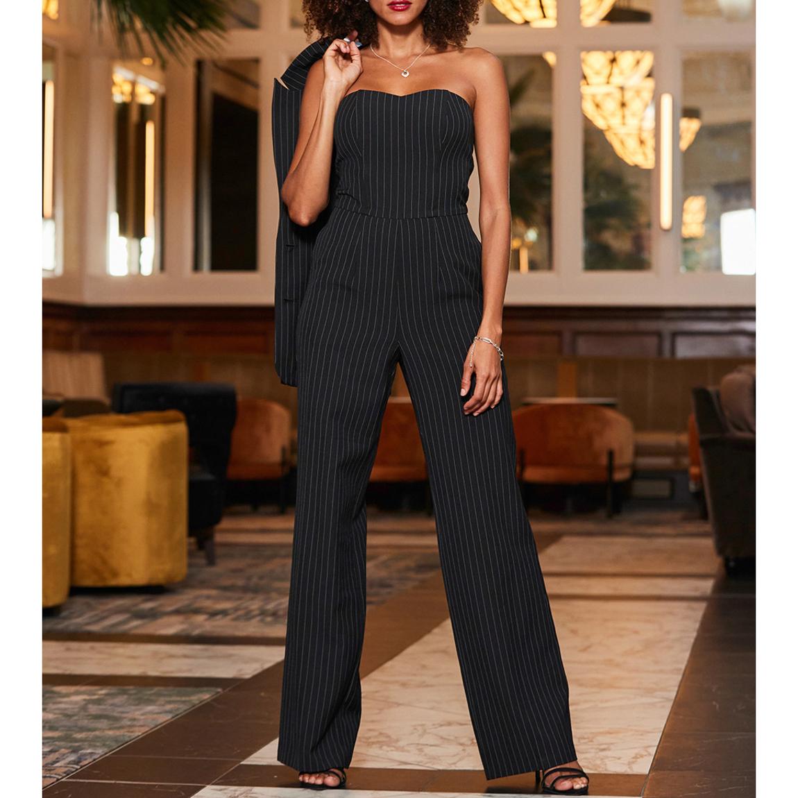 Black Pinstripe Bandeau Jumpsuit main product photo