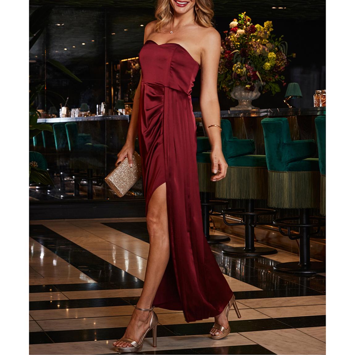 Burgundy Satin Maxi Dress main product photo