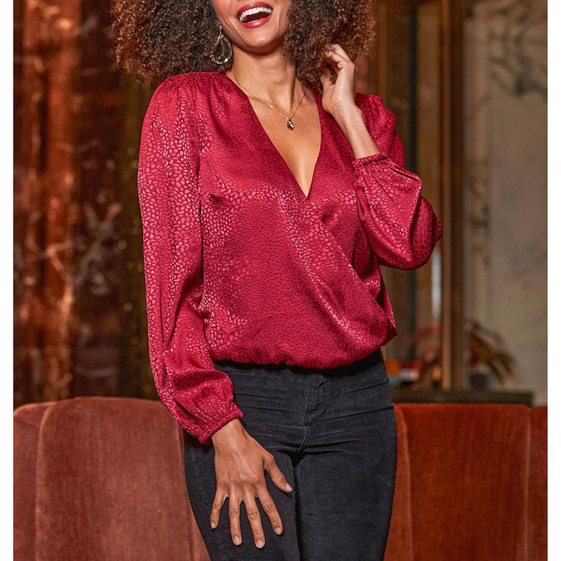 Ruby Red Animal Print Wrap Top main product photo