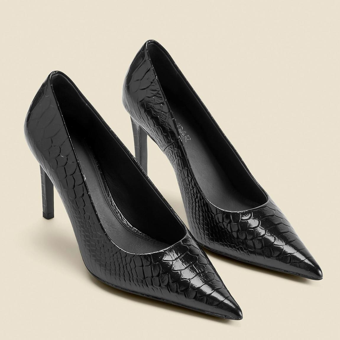 Black Croc Leather Court Shoes main product photo