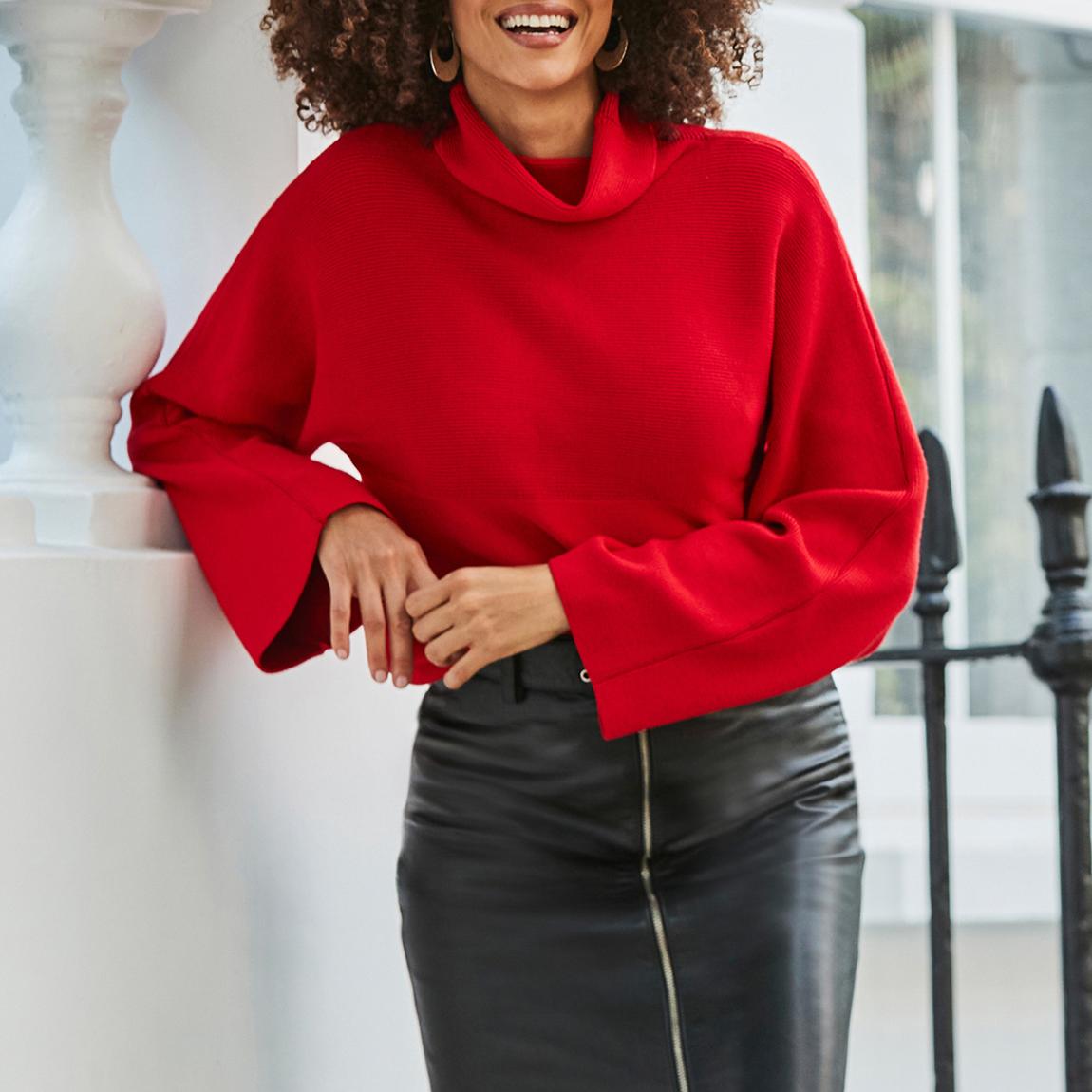 Red Wide Sleeve Rib Knit Jumper main product photo