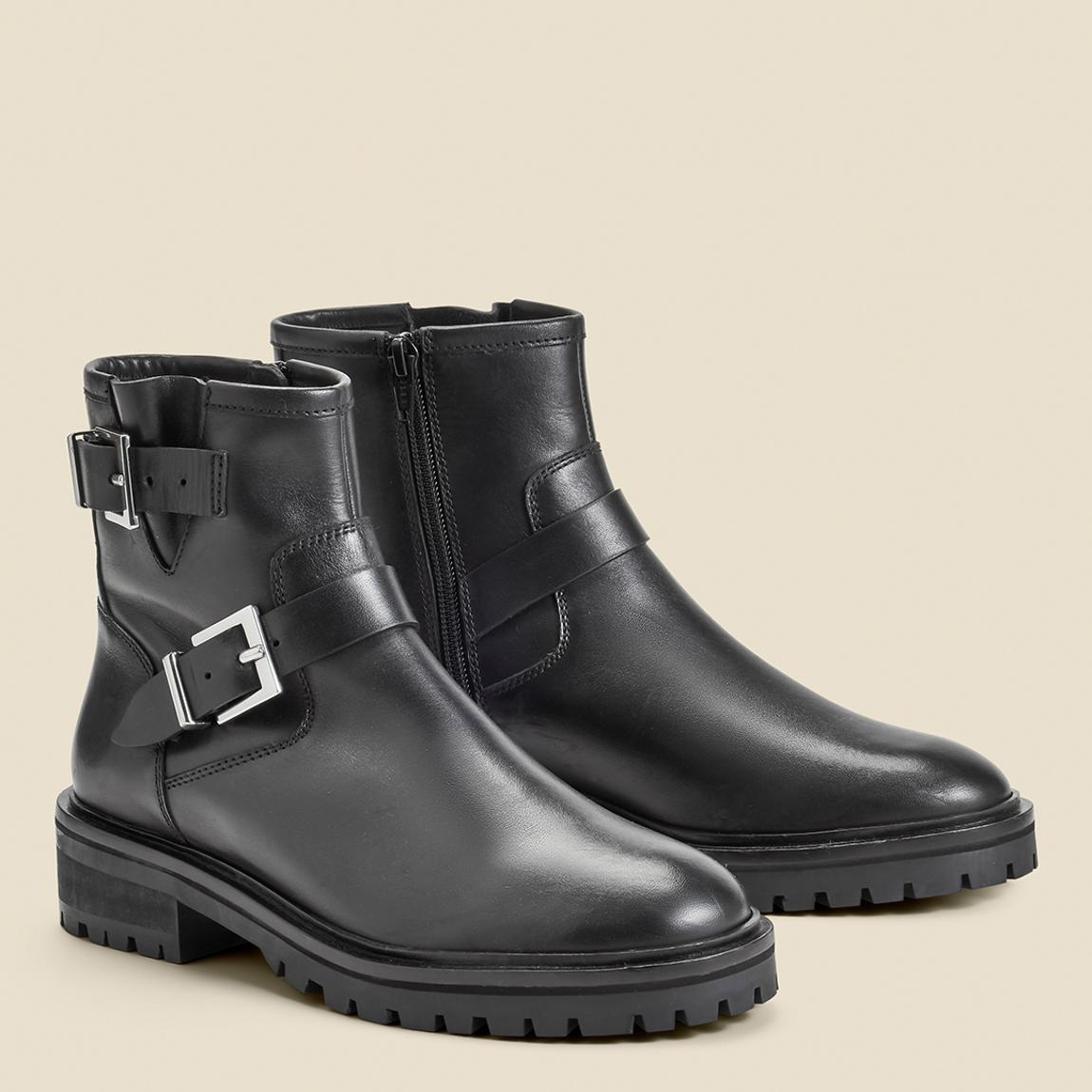 Black Leather Buckle Biker Boots main product photo