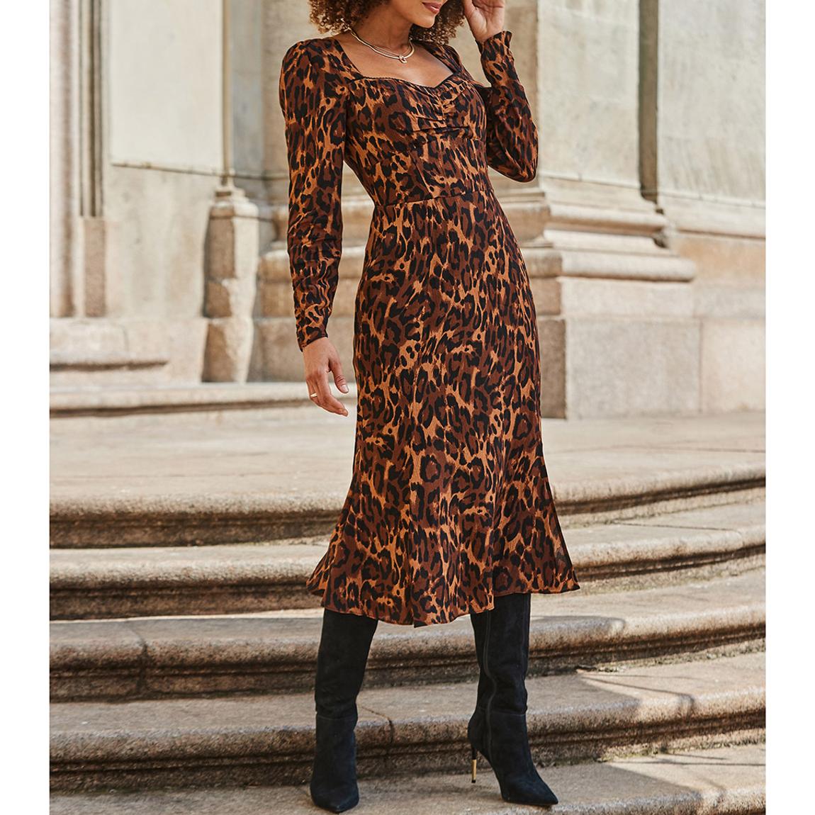 Leopard Print Tiered Hem Midi Dress main product photo