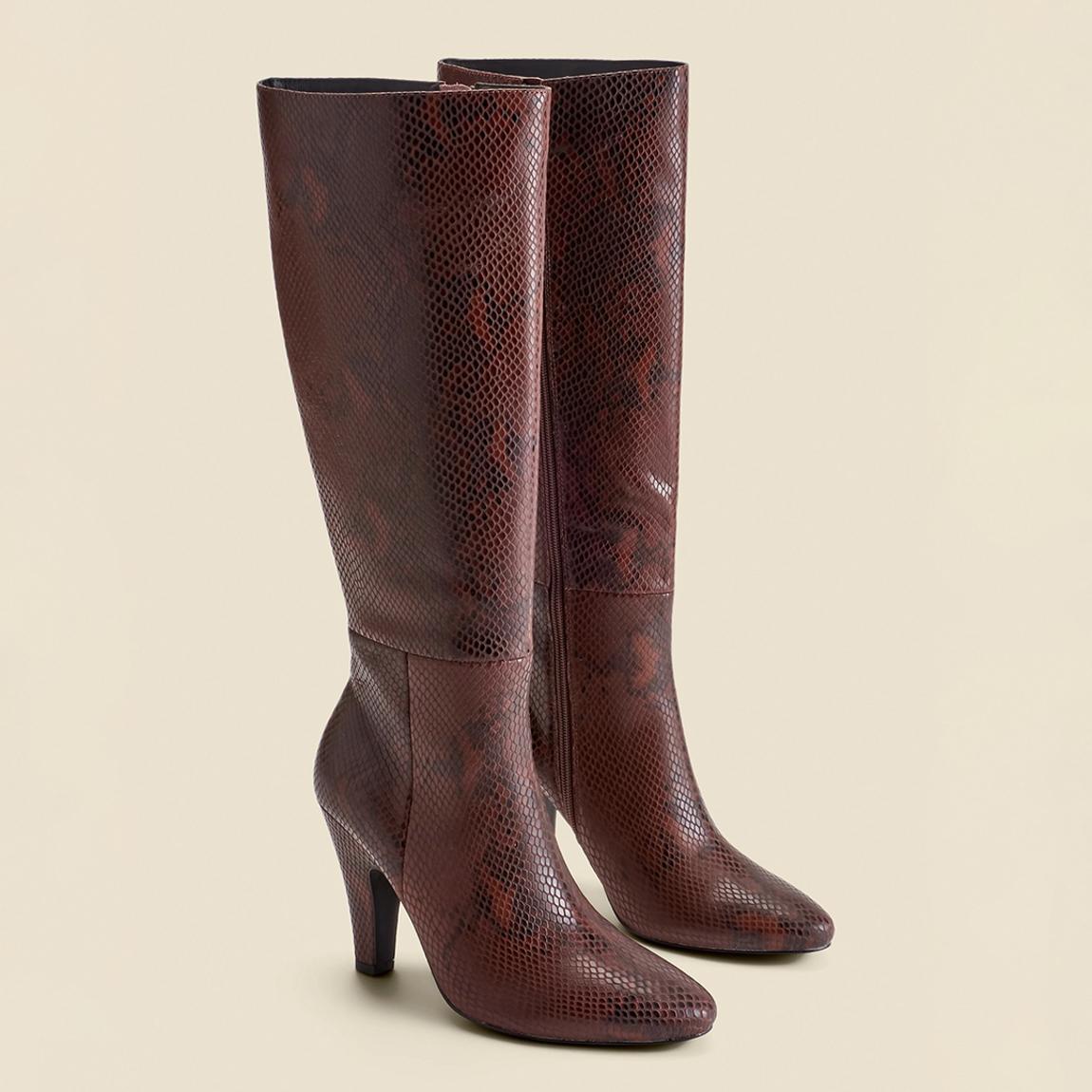 Brown Snake Print Leather Knee High- Boots main product photo