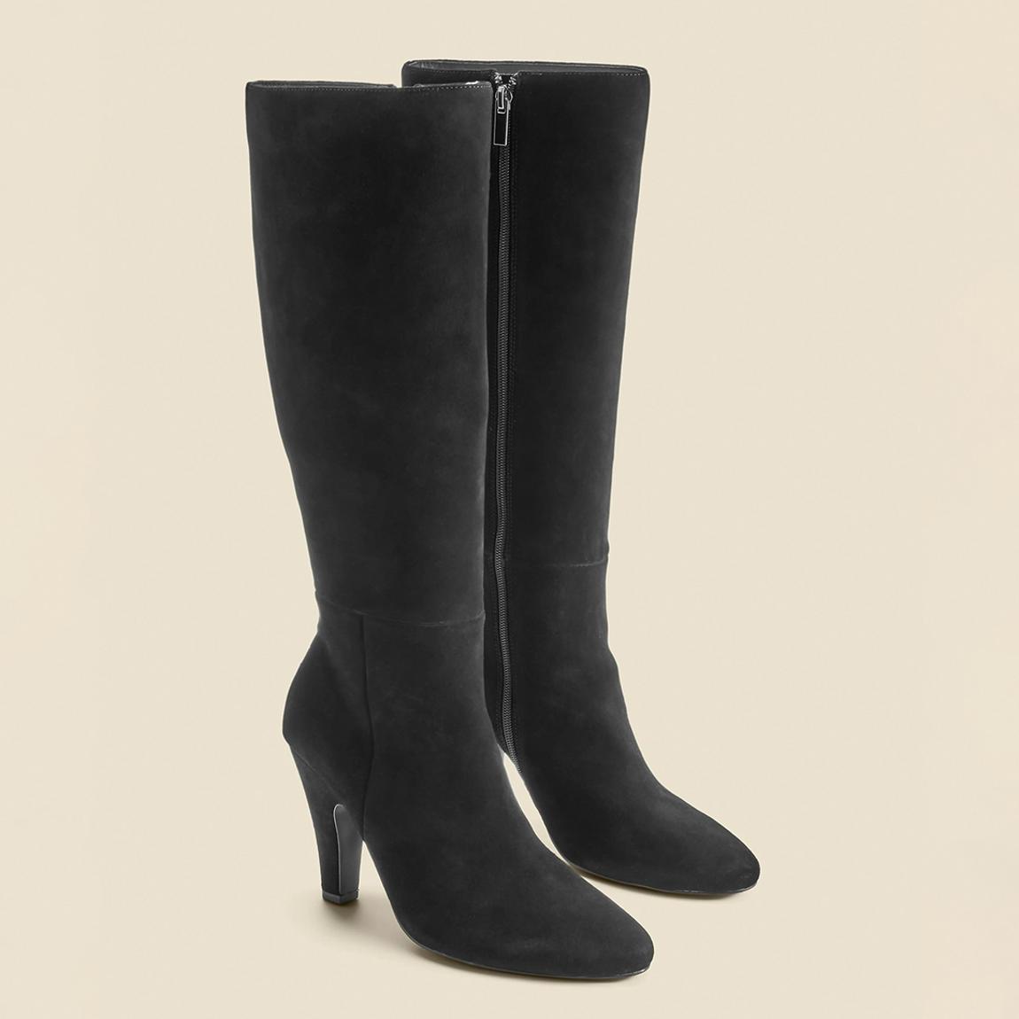Black Suede Knee High Heeled Boots main product photo
