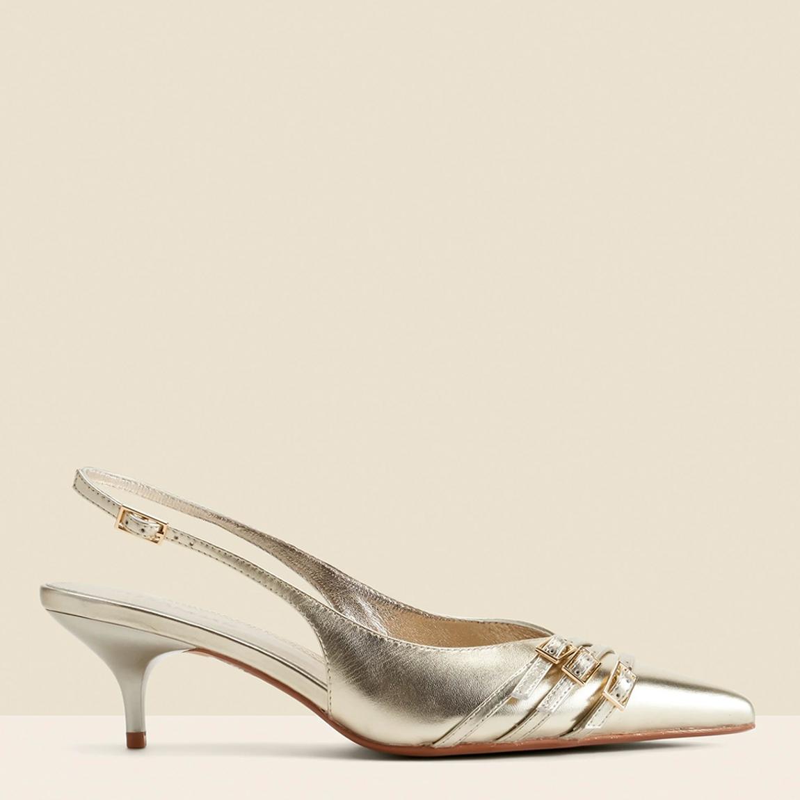 Gold Leather Kitten Heel Slingbacks main product photo