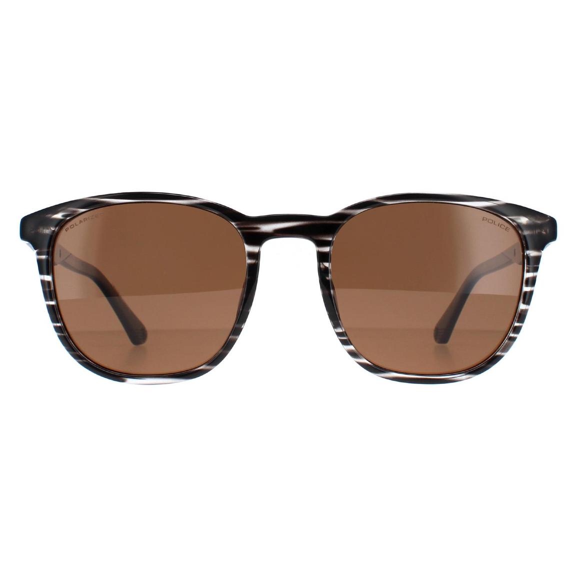 Police Sunglasses SPLF18E 6BZP Striped Grey Brown Polarized main product photo