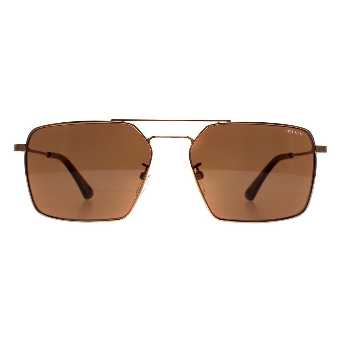Police Sunglasses SPLL07M Origins Lite 15 08FF Shiny Grey Gold Brown main product photo