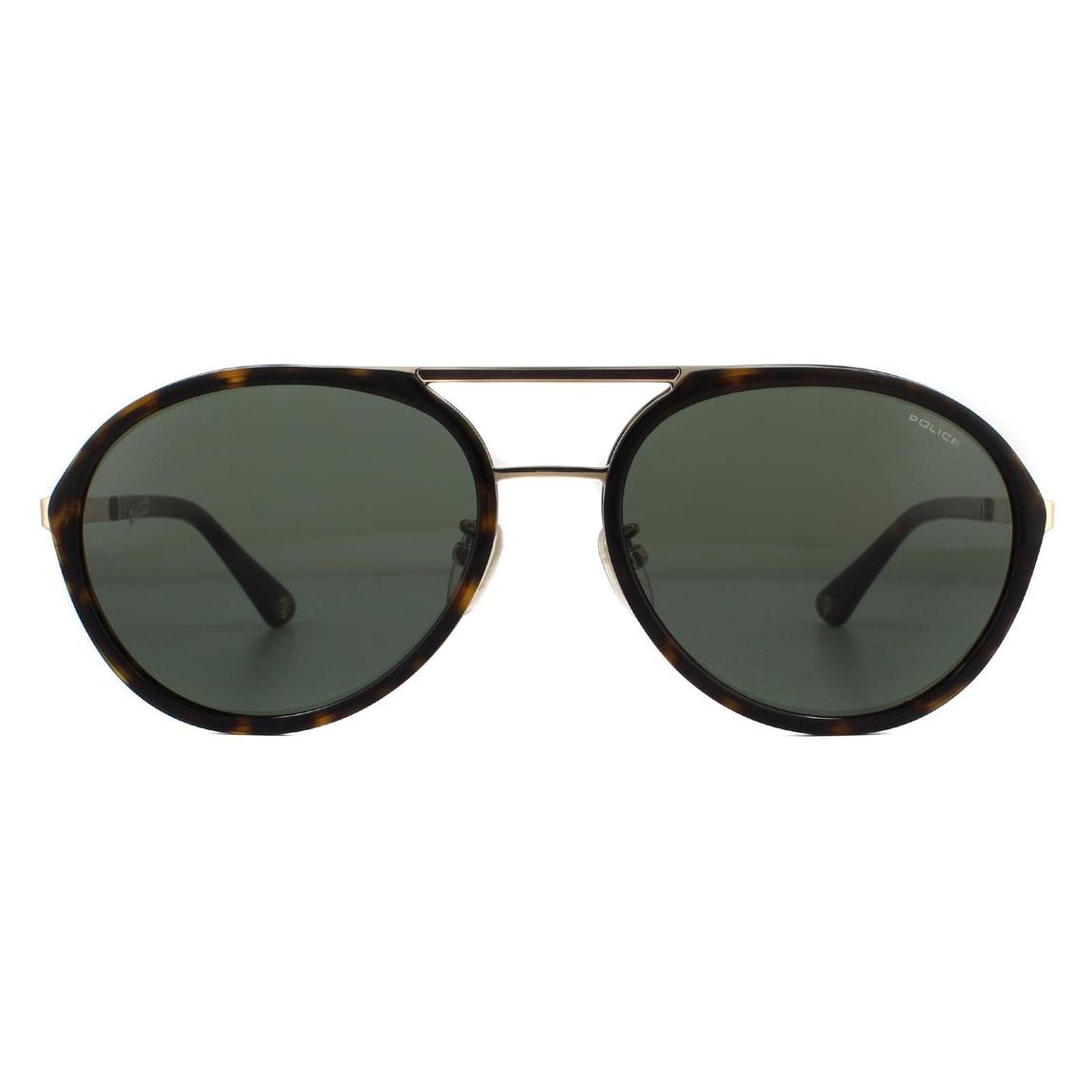 Police Sunglasses SPLA57 Record 2 0300 Shiny Rose Gold Green main product photo