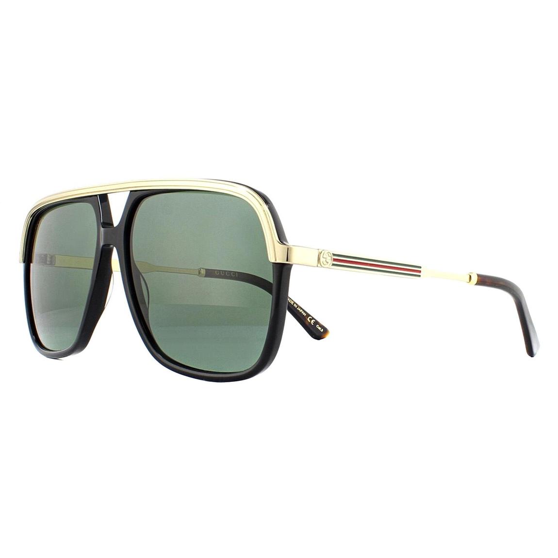 Gucci Sunglasses GG0200S 001 Black and Gold Green main product photo