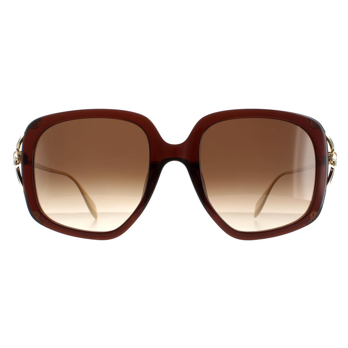Alexander McQueen Sunglasses AM0374S 002 Brown Gold Brown Gradient main product photo