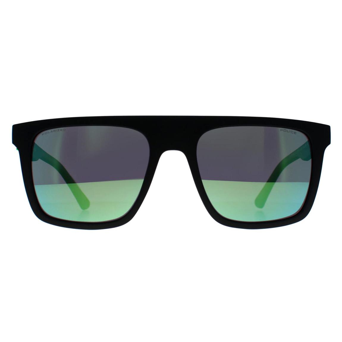 Police Sunglasses SPLF61 Beyond Lite 2 U28V Matte Black Smoke Green Mirror main product photo